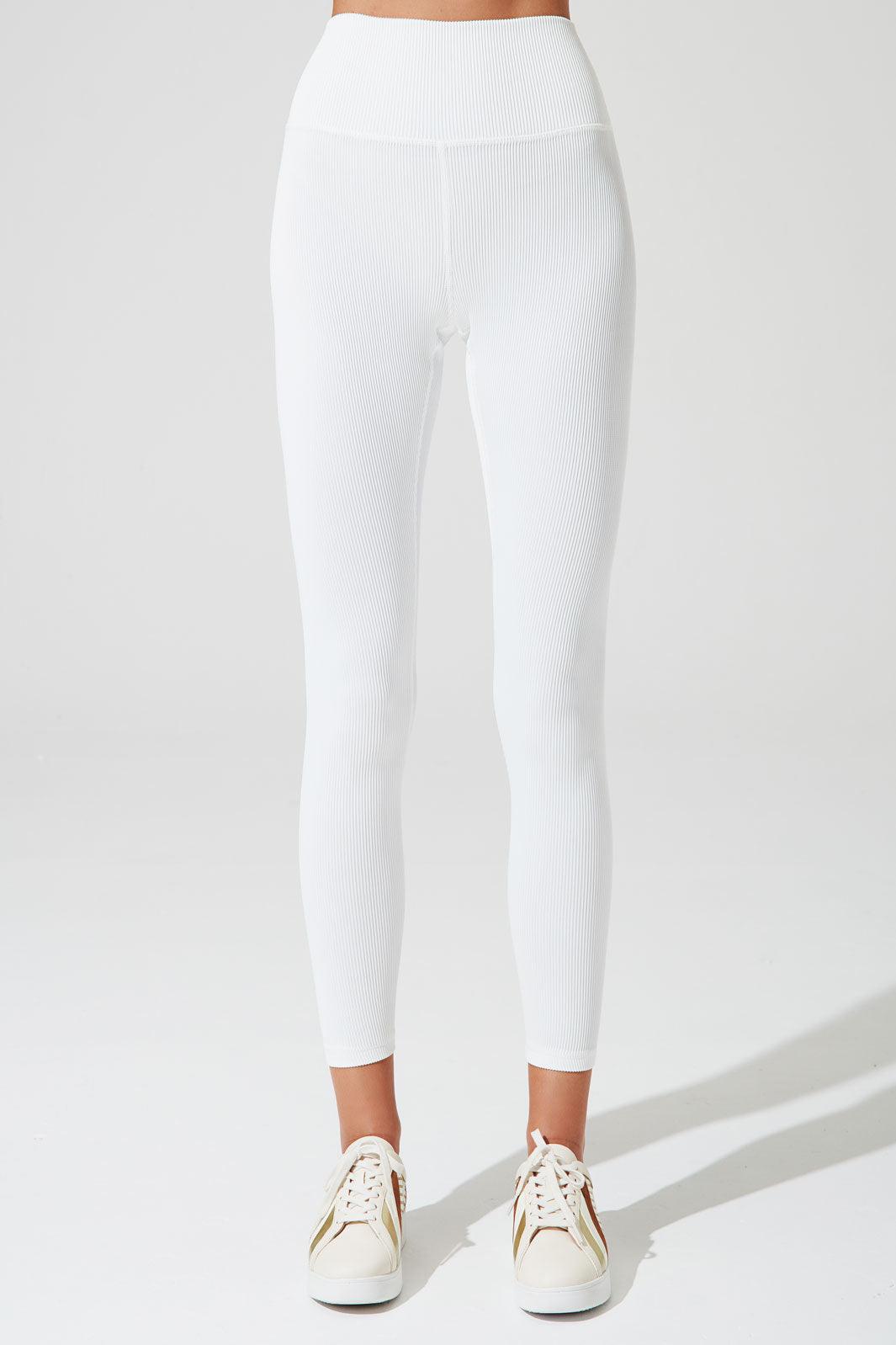 7/8 High Waist Ribbed Legging - White - Olaben - Womens Leggings