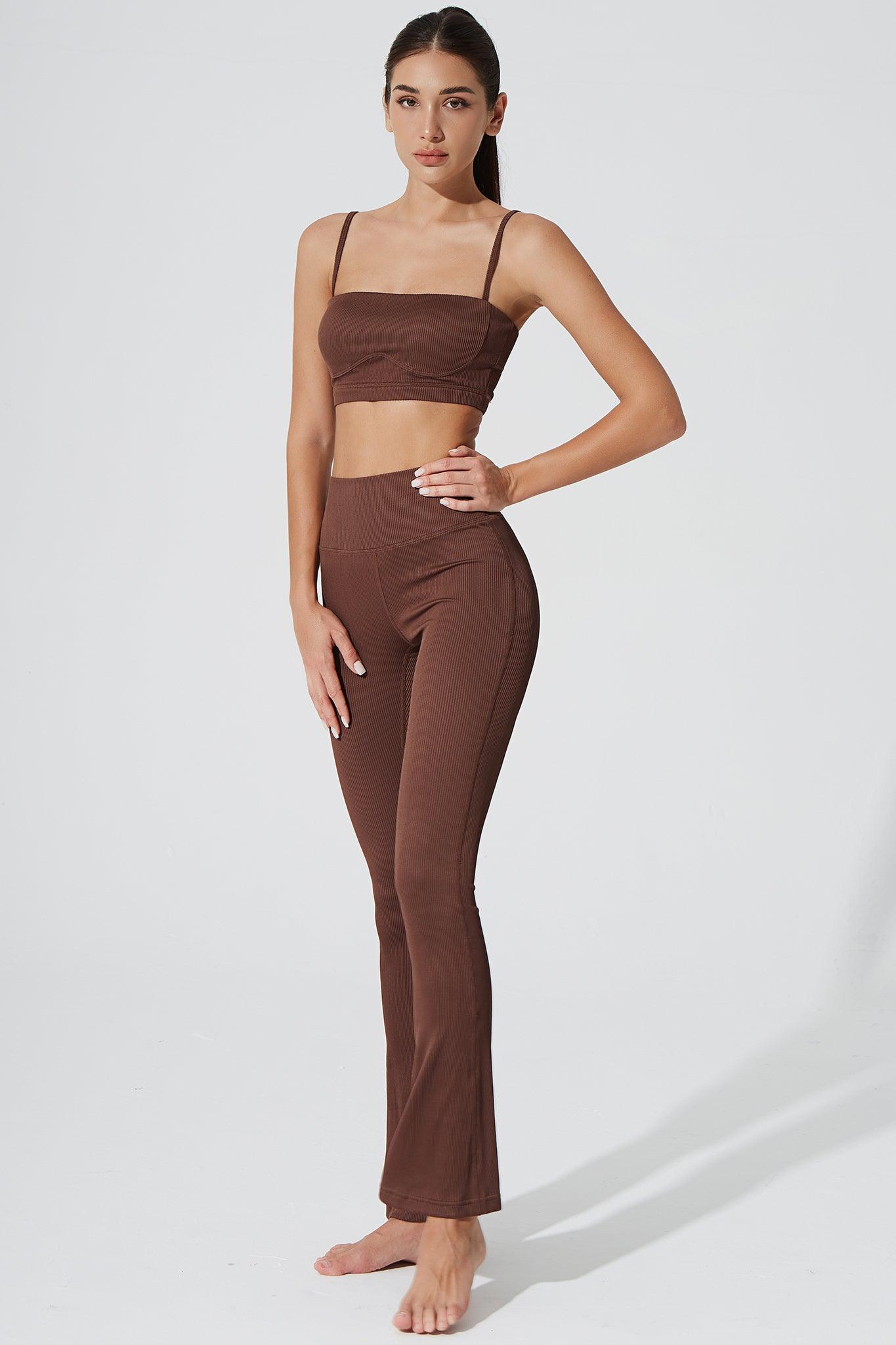 Evana Flare Ribbed Legging - Maroon Choco - Olaben - Womens Leggings