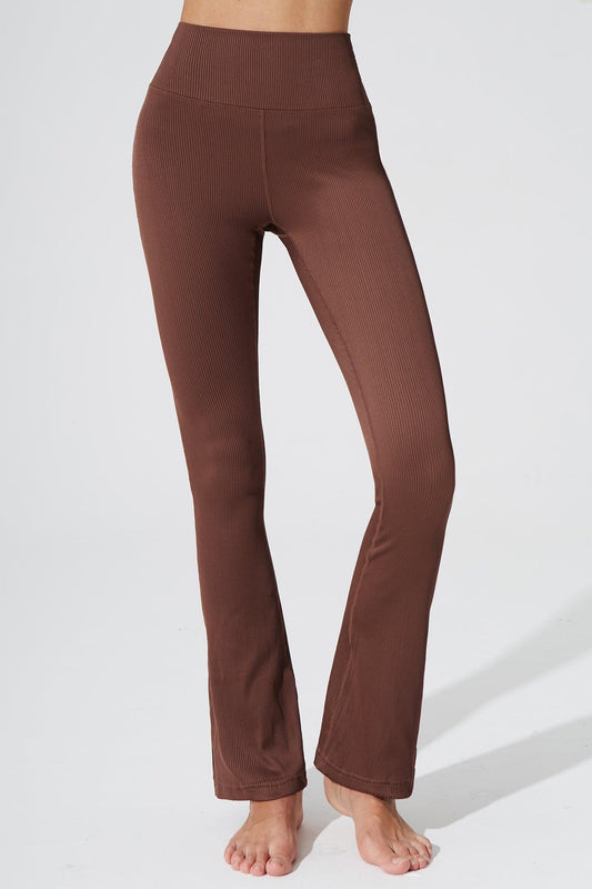 Evana Flare Ribbed Legging - Maroon Choco - Olaben - Womens Leggings