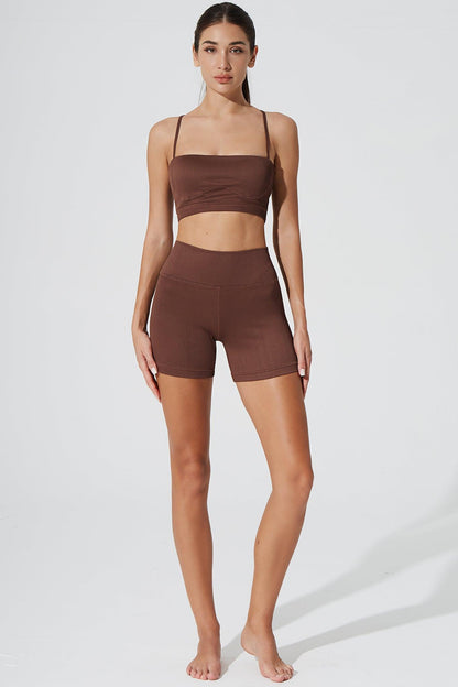 Esmeray High Waist Ribbed Short - Maroon Choco - Olaben - Womens Shorts