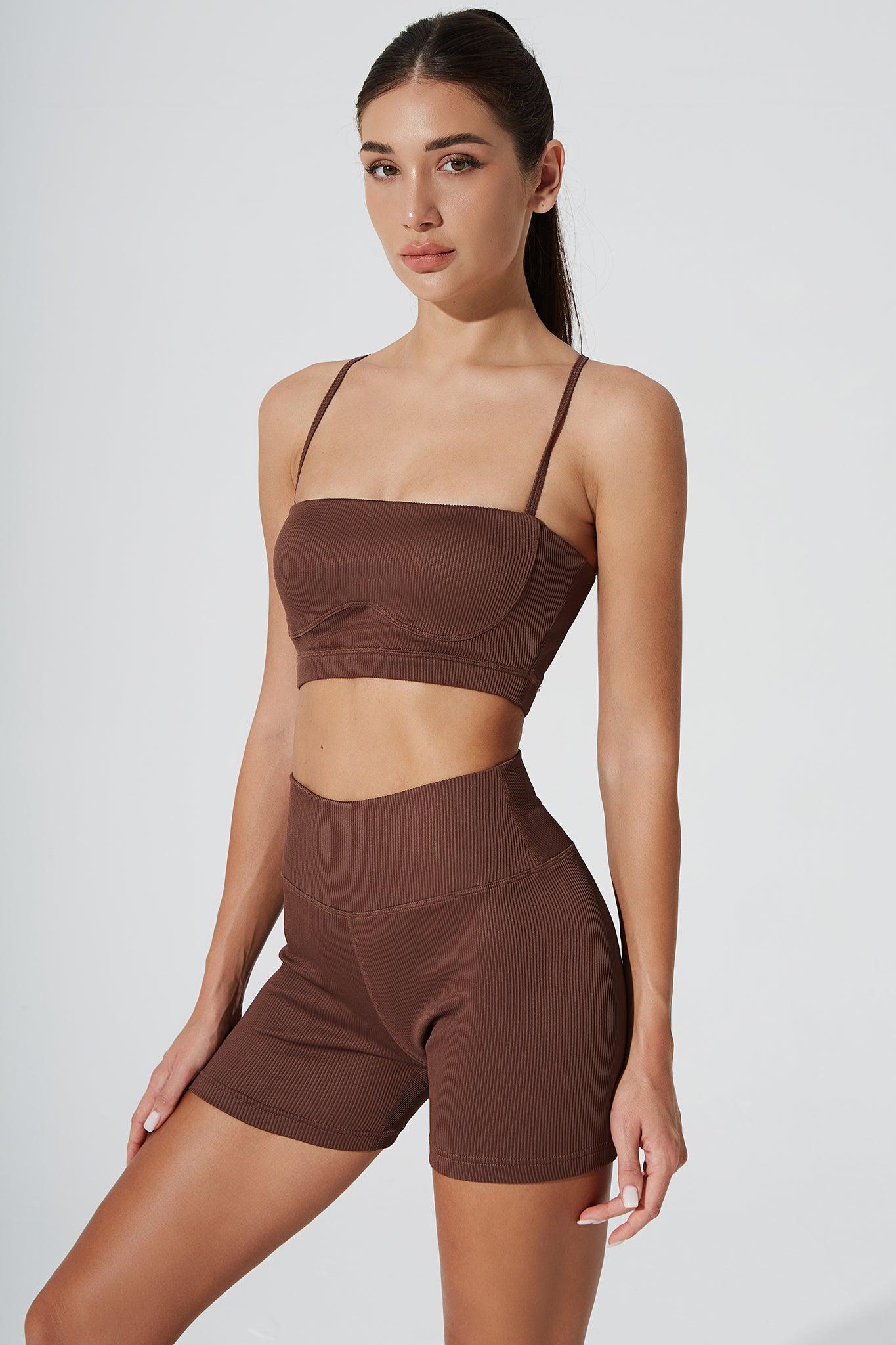 Esmeray High Waist Ribbed Short - Maroon Choco - Olaben - Womens Shorts