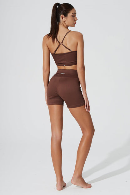 Esmeray High Waist Ribbed Short - Maroon Choco - Olaben - Womens Shorts