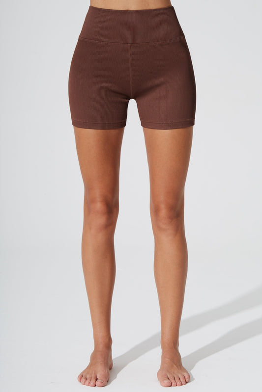 Esmeray High Waist Ribbed Short - Maroon Choco - Olaben - Womens Shorts