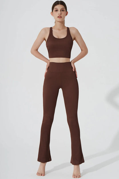 Edna Top & Evana Flare Ribbed Legging - Maroon Choco