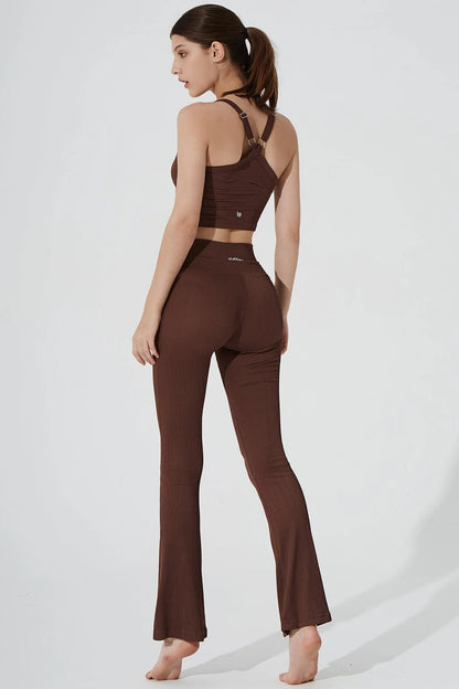 Edna Top & Evana Flare Ribbed Legging - Maroon Choco