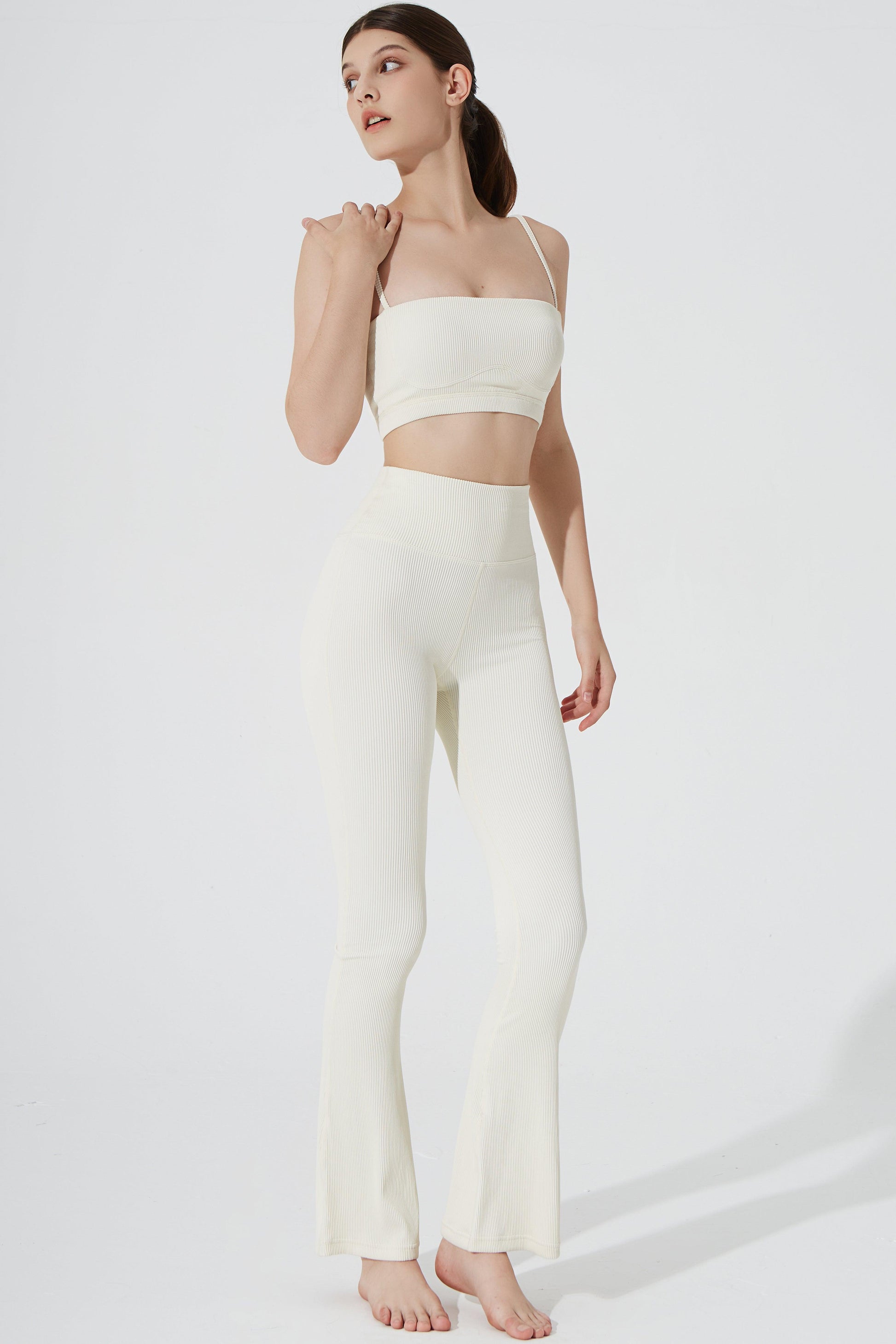 Evana Flare Ribbed Legging - Cream - Olaben - Womens Leggings