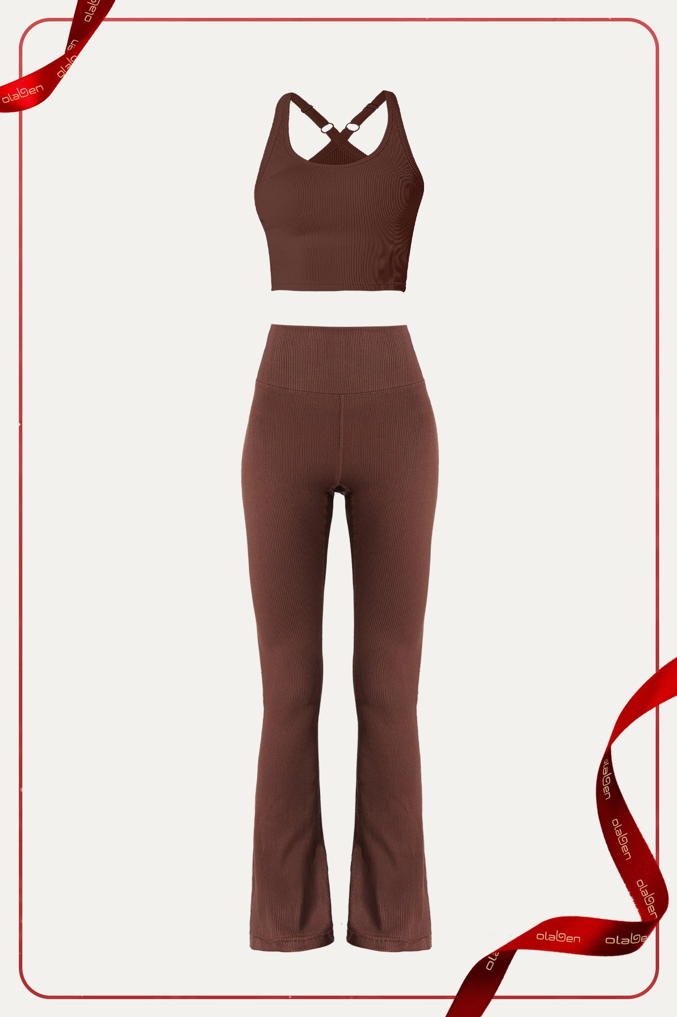 Edna Top & Evana Flare Ribbed Legging - Maroon Choco