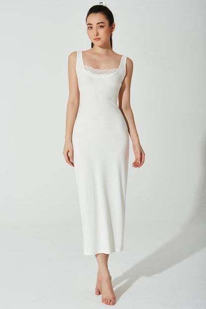 Mina Ribbed Dress - White - Olaben - Womens Dress