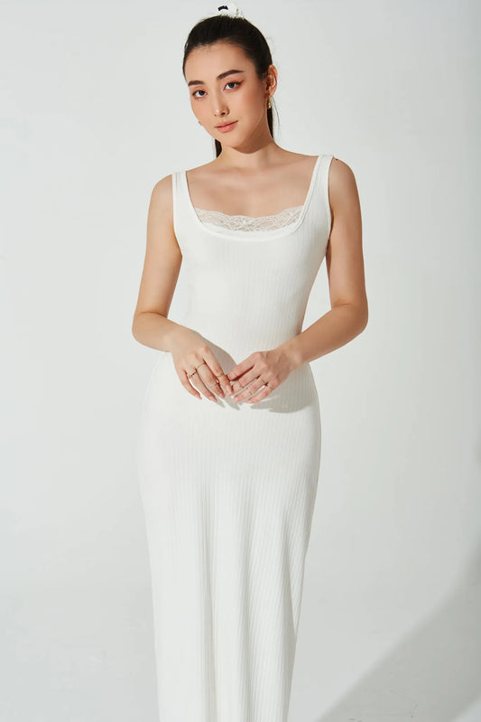 Mina Ribbed Dress - White - Olaben - Womens Dress