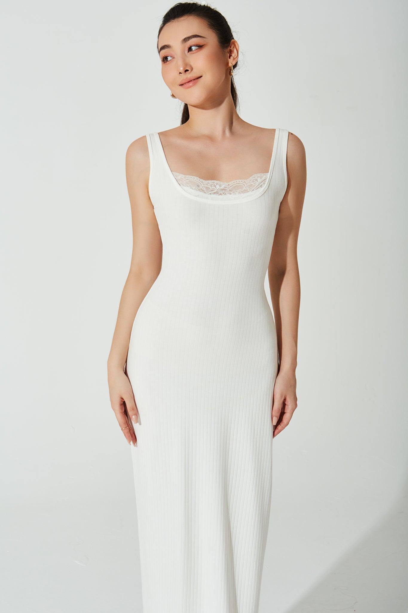 Mina Ribbed Dress - White - Olaben - Womens Dress