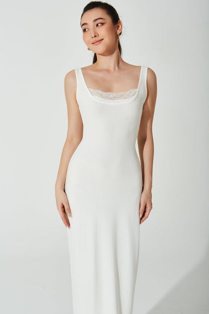 Mina Ribbed Dress - White - Olaben - Womens Dress