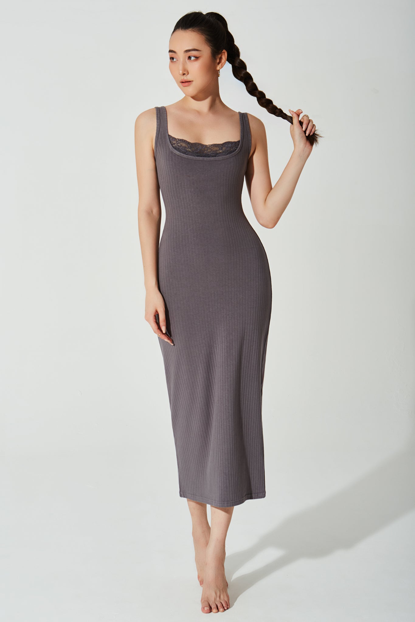 Mina Ribbed Dress - Graphite