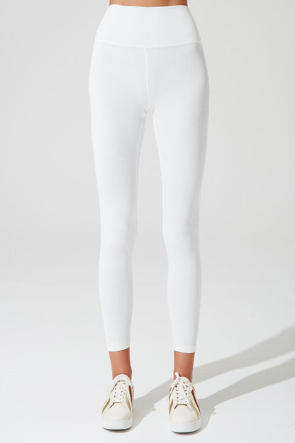 7/8 High Waist Ribbed Legging - White - Olaben - Womens Leggings
