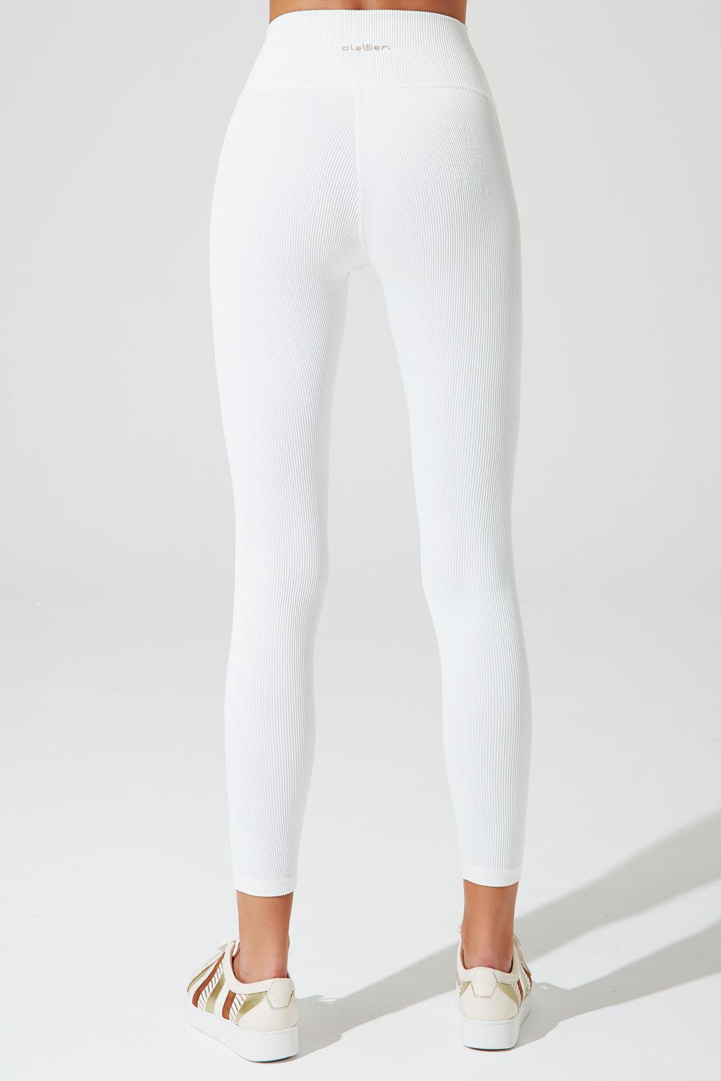 7/8 High Waist Ribbed Legging - White - Olaben - Womens Leggings