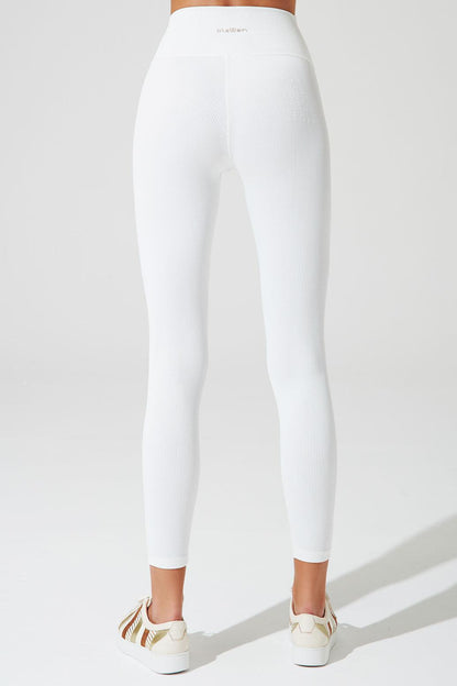 7/8 High Waist Ribbed Legging - White - Olaben - Womens Leggings