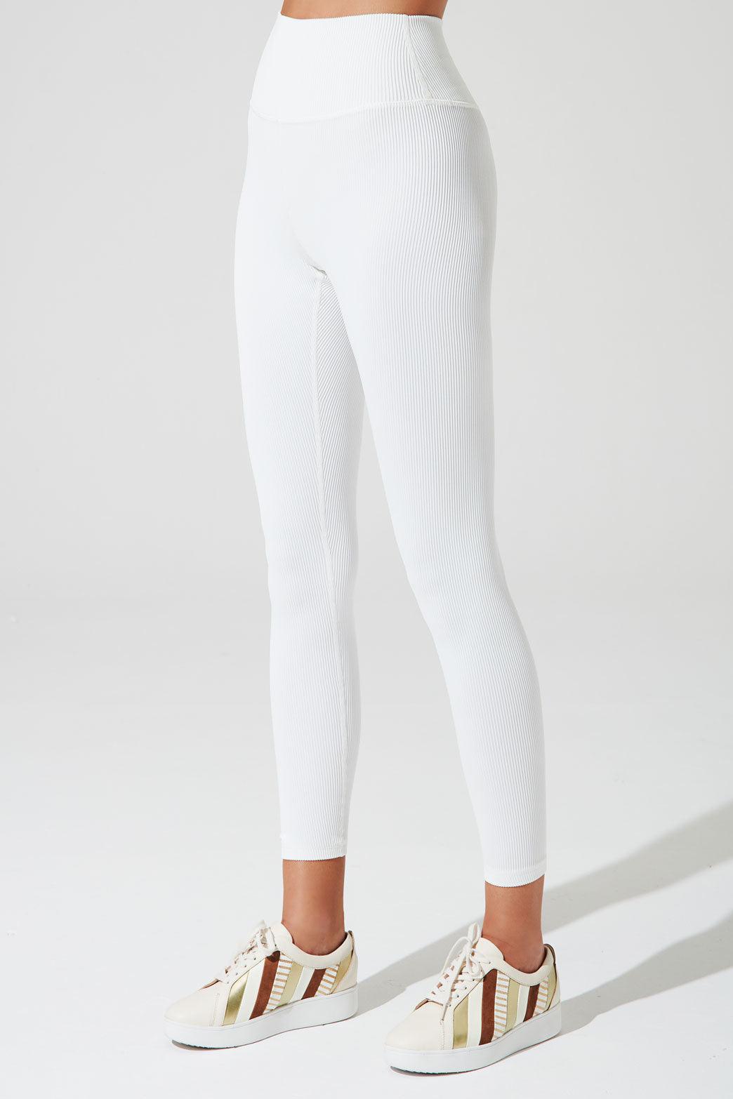 7/8 High Waist Ribbed Legging - White - Olaben - Womens Leggings