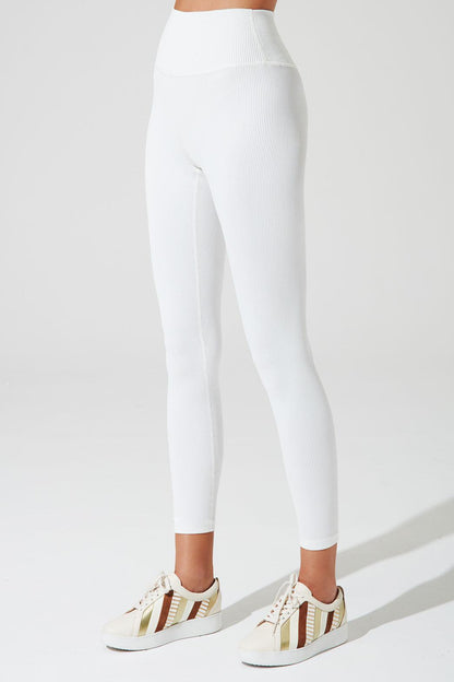7/8 High Waist Ribbed Legging - White - Olaben - Womens Leggings