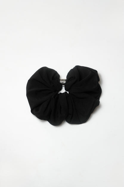 Oversized Silver Bead Scrunchie - Black