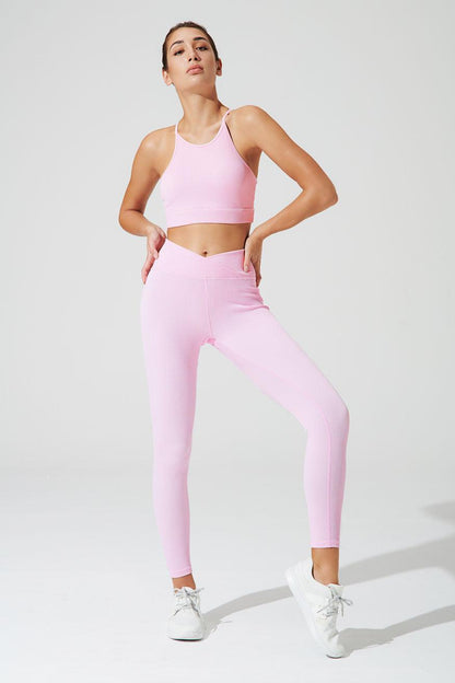 V Waist Ribbed Legging - Gilly Pink - Olaben - Womens Leggings