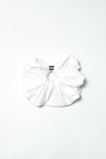 Oversized Silver Bead Scrunchie - White